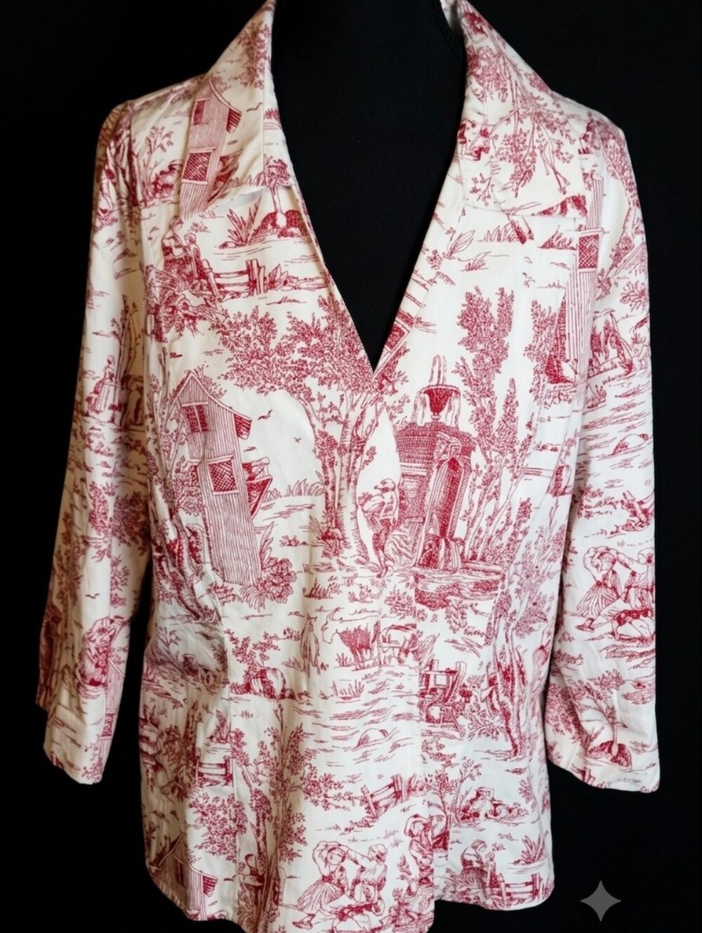 White Stag Vintage Red White Toile Matching Set Shirt XL Pants 12 Cottagecore